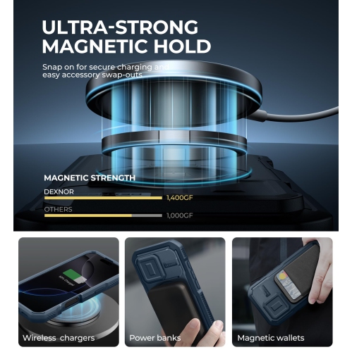 Étui magnétique pour iPhone 16 Pro avec couvercle coulissant pour caméra, béquille ajustable et protecteur d'écran intégré, étui antichoc robuste