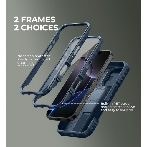 Étui magnétique pour iPhone 16 Pro avec couvercle coulissant pour caméra, béquille ajustable et protecteur d'écran intégré, étui antichoc robuste