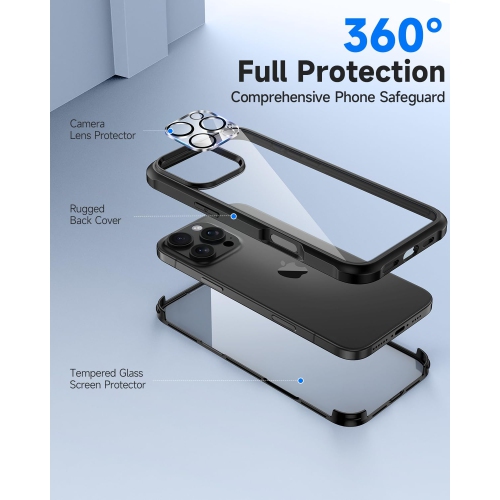 iPhone 16 Pro Case, Built-in 9H Tempered Glass Screen Protector with Camera Lens Protector Shockproof Slim Cover iPhone 16 Pro, Full Body Protective