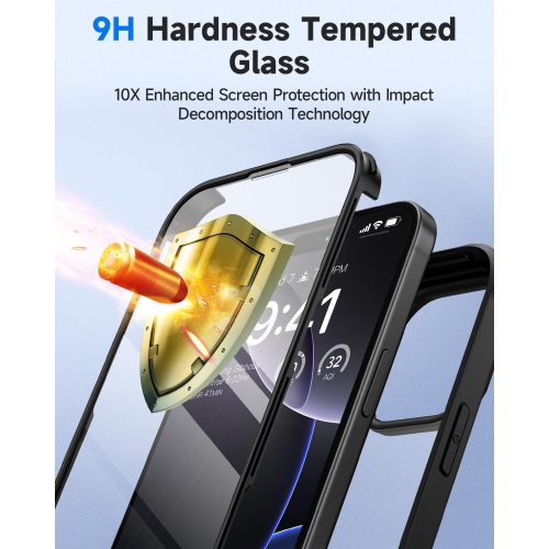 iPhone 16 Pro Case, Built-in 9H Tempered Glass Screen Protector with Camera Lens Protector Shockproof Slim Cover iPhone 16 Pro, Full Body Protective