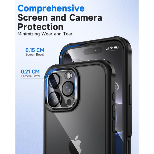 iPhone 16 Pro Case, Built-in 9H Tempered Glass Screen Protector with Camera Lens Protector Shockproof Slim Cover iPhone 16 Pro, Full Body Protective