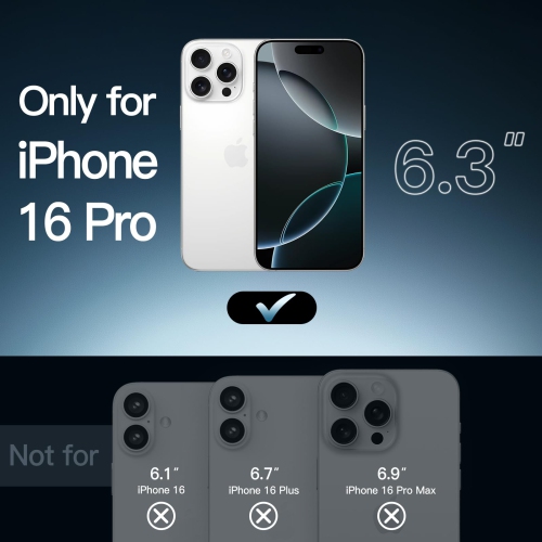 5 in 1 Case for iPhone 16 Pro 6.3-Inch with 2 Pack Each Tempered Glass Screen Protectors and Camera Lens Protectors, Non-Yellowing Shockproof Bumper
