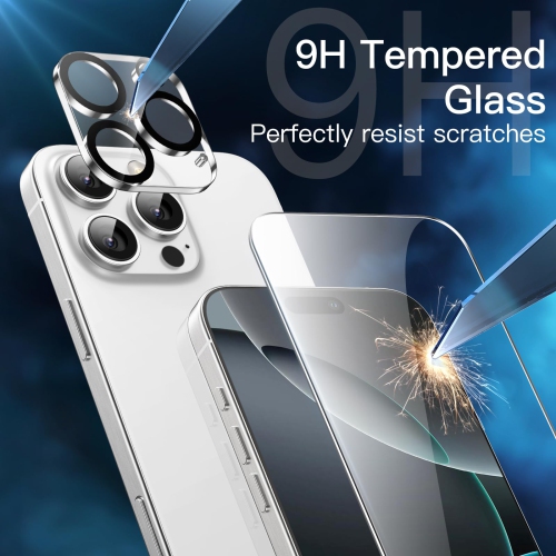 5 in 1 Case for iPhone 16 Pro 6.3-Inch with 2 Pack Each Tempered Glass Screen Protectors and Camera Lens Protectors, Non-Yellowing Shockproof Bumper