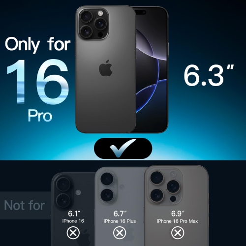 5 in 1 Matte Case for iPhone 16 Pro 6.3-Inch with 2-Pack Each Tempered Glass Screen Protector and Camera Lens Protector, Translucent Back Shockproof