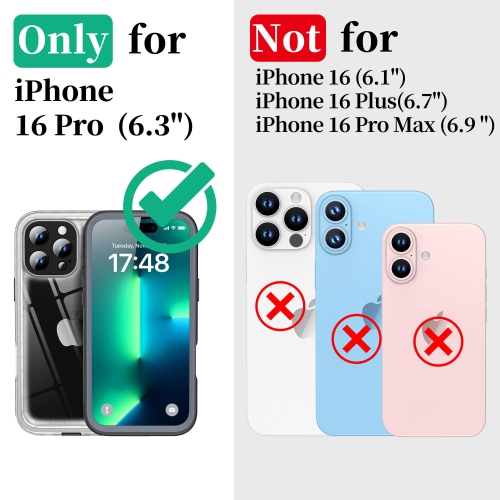 iPhone 16 Pro Waterproof Shockproof Case with Screen/Camera Protector - Heavy Duty/Dustproof/Rugged360 Full Body Protective Cover 6.3"