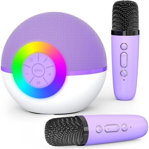 Mini Karaoke Machine for Kids and Adults, Portable Bluetooth Speaker with 2 Wireless Microphones, Birthday Gift for Boys and Girls 3-12 Years Old, Fa