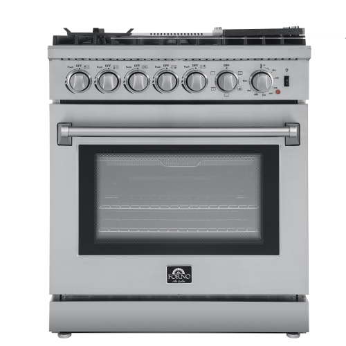 Forno Marco 30-inch Dual Fuel Range Stainless Steel, 4 Sealed Burners - 37,000 BTU, 4.32 cu.ft. True Convection Oven