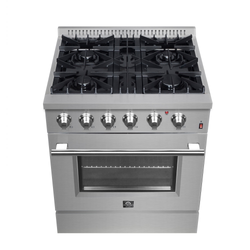 Forno Marco 30-inch Dual Fuel Range Stainless Steel, 4 Sealed Burners - 37,000 BTU, 4.32 cu.ft. True Convection Oven