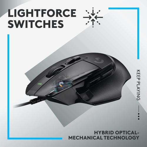 Logitech G502 X Wired Gaming Mouse - LIGHTFORCE Hybrid Optical-Mechanical Primary switches, Hero 25K Gaming Sensor, Compatible with PC -