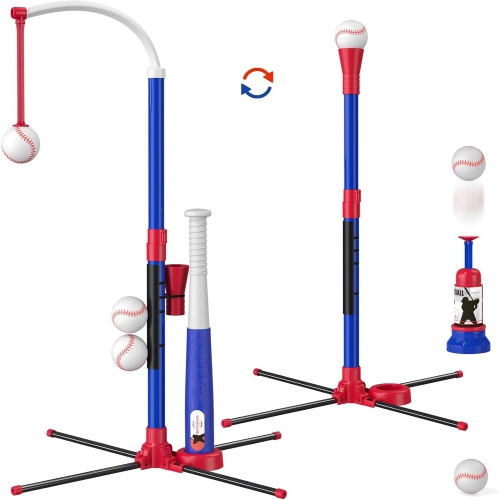 MR. SPARKLE 3 In 1 T Ball Set for Ages 3 5 w Hanging Tee Standing Tee Automatic Launcher 6 Softballs Adjustable Height Baseball Toy For