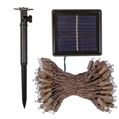 Novelty Lights 100 Light Solar Powered LED Outdoor Mini Light String, 34 Feet on Brown Wire, 5mm Bulbs, Automatic Dusk to Dawn Operation