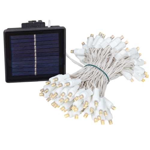 Image 1 de 7.. Jeu de 100 mini lumières solaires d'extérieur LED de fantaisie, 34 pieds sur fil blanc, ampoules 5&nbsp;mm, fonctionnement automatique du crépuscule