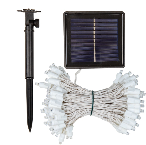 Novelty Lights 100 Light Solar Powered LED Outdoor Mini Light String, 34 Feet on White Wire, 5mm Bulbs, Automatic Dusk to Dawn Operation