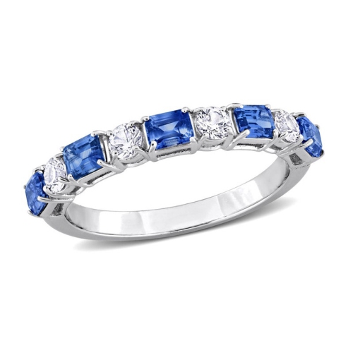Image 1 of 5.. 1.40 Carat Blue and White Sapphire Ring Band in 14K White Gold