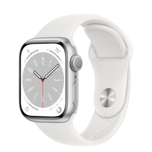 Image 1 de 1.. Boîte ouverte - Apple Watch Series 9 avec boîtier en aluminium argenté et bracelet sport blanc 41&nbsp;mm - Petit/Moyen