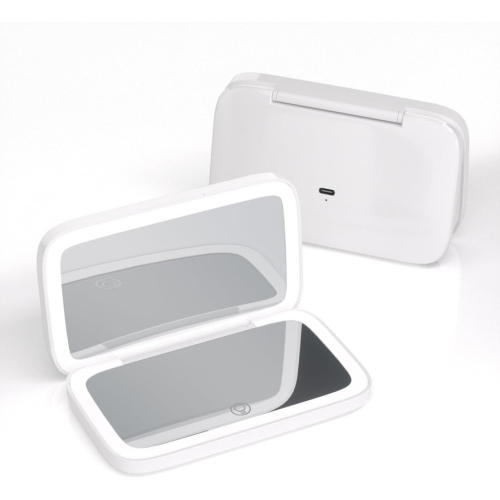 NESDCC  Travel Makeup Mirror -1X/8X Magnifying Mirror- 3 Color Lighting \w Led - Pocket Mirror Double Sided Dimmable USB Rechargeable Touch Screen