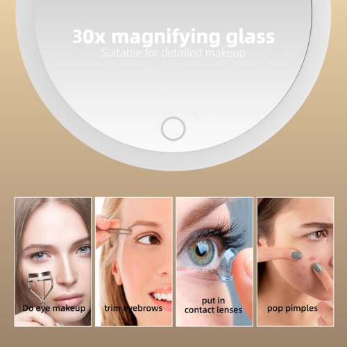 Grand miroir grossissant de 6&nbsp;po avec lumière 30x, miroir de voyage avec grossissement 30x, miroir grossissant 30x avec lumière, ventouse 3 et