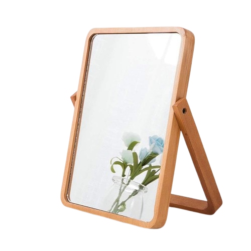 Desk Makeup Mirrors with Wood - Rectangle Wall-Mounted Mirrors Table Mirrors for Living Room Bedroom Birthday Gifts