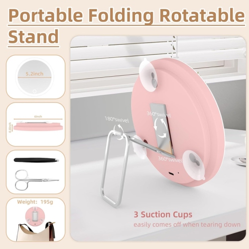 Miroir grossissant de maquillage 6 po, miroir de maquillage lumineux avec grossissement de voyage 30x, miroir grossissant 30x, 3 ventouses et