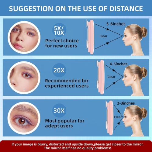Miroir grossissant de maquillage 6 po, miroir de maquillage lumineux avec grossissement de voyage 30x, miroir grossissant 30x, 3 ventouses et