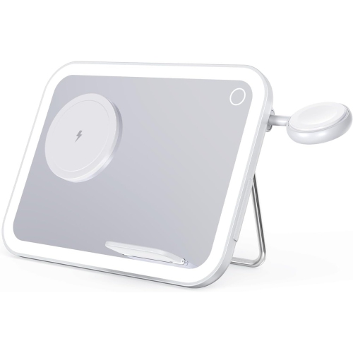 3 in 1 Foldable Magnetic Wireless Charger with Cosmetic Mirror,Makeup Mirror with Light,3-in-1 Charging Station,Charging Stand,for iPhone12-16,Apple