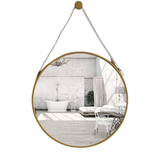 NESDCC  Wall Mounted Large Round Mirror for Wall, Pu Leather Strap Circle Hanging Mirror, Metal Frame Small Wall Mirror \w Strap for Bathroom Bedroom