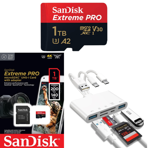 SanDisk Extreme PRO® 1 TB micro SD Card | Speed 200MB/s Read | 140MB/s Write | Extreme Performance SanDisk QuickFlow™ Technology | 5-in-1 Memory Card