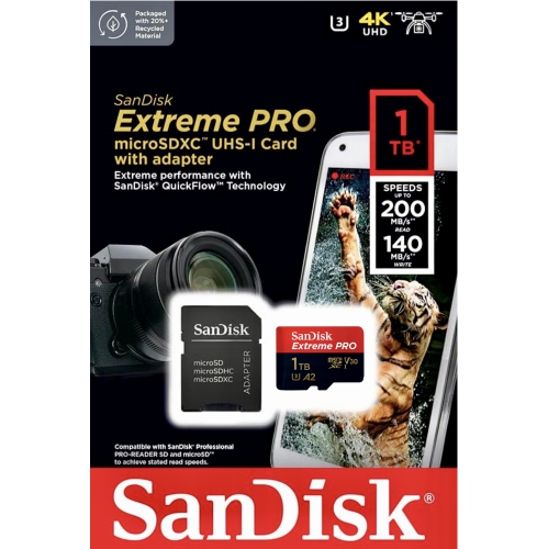 SanDisk Extreme PRO® 1 TB micro SD Card | Speed 200MB/s Read | 140MB/s Write | Extreme Performance SanDisk QuickFlow™ Technology | 5-in-1 Memory Card