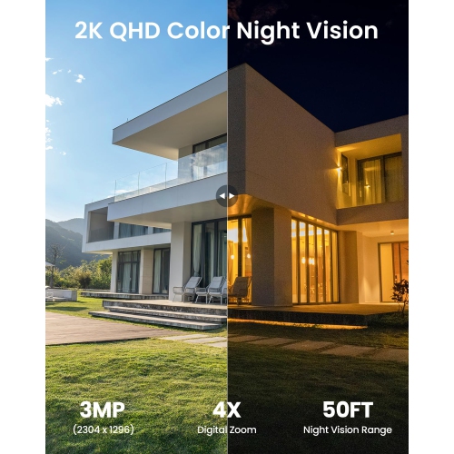 ieGeek Solar Security Camera Wireless Outdoor,Always Powered,Spotlight,2K Color Night Vision,Motion Detection,No Monthly Fee,Works with Alexa White