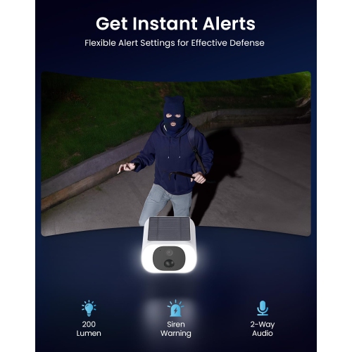 ieGeek Solar Security Camera Wireless Outdoor,Always Powered,Spotlight,2K Color Night Vision,Motion Detection,No Monthly Fee,Works with Alexa White