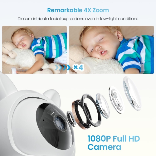 ieGeek Video Baby Monitor, 4.3" Wireless Display & 360°Auto Tracking Smart Camera, Sound & Motion Detection, Temp & Humidity Sensor,FHD Night