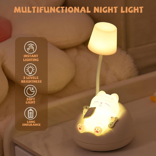 LED Desk Lamp for kids, Mini Cat Dimming Reading Light with 3 Lighting Modes, USB Rechargeable Bedside Lamp for Children's Bedroom, Cute Portable