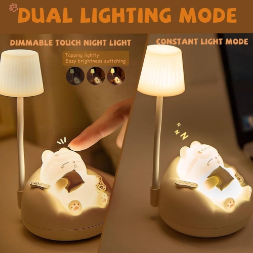 LED Desk Lamp for kids, Mini Cat Dimming Reading Light with 3 Lighting Modes, USB Rechargeable Bedside Lamp for Children's Bedroom, Cute Portable