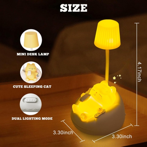 LED Desk Lamp for kids, Mini Cat Dimming Reading Light with 3 Lighting Modes, USB Rechargeable Bedside Lamp for Children's Bedroom, Cute Portable