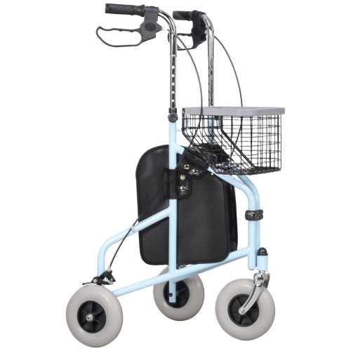 HOMCOM  Upright Walker Up Rollator, Rolling Walker Mobility Walking Aid \w Wheels, Storage Bag, Tray, Adjustable Handle Height, for Seniors And Adults