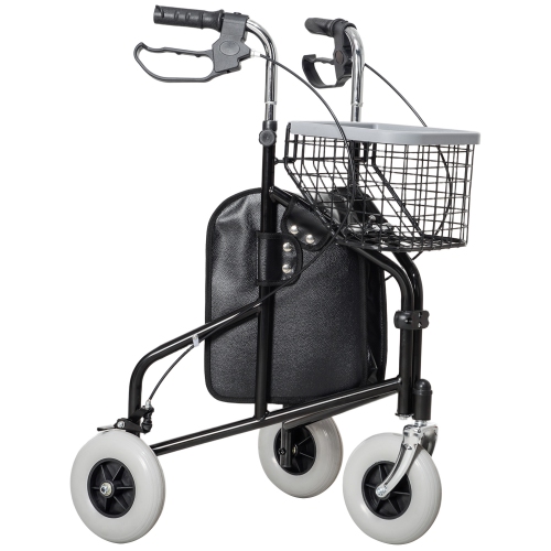 HOMCOM  Upright Walker Up Rollator, Rolling Walker Mobility Walking Aid \w Wheels, Storage Bag, Tray, Adjustable Handle Height, for Seniors And Adults