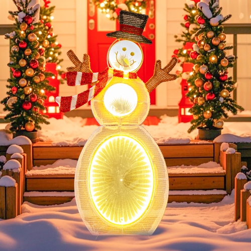 Gymax 2.6 ' Lighted Snowman w/105 Built-in LED Lights Metal Stand Zip Tie Stakes
