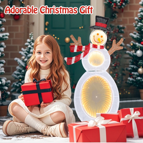 Gymax 2.6 ' Lighted Snowman w/105 Built-in LED Lights Metal Stand Zip Tie Stakes