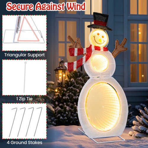 Gymax 2.6 ' Lighted Snowman w/105 Built-in LED Lights Metal Stand Zip Tie Stakes