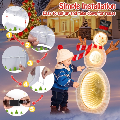 Gymax 2.6 ' Lighted Snowman w/105 Built-in LED Lights Metal Stand Zip Tie Stakes