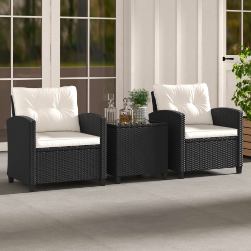 Gymax 3 PCS Patio Furniture Set w/Tempered Glass Coffee Table Washable Cushions
