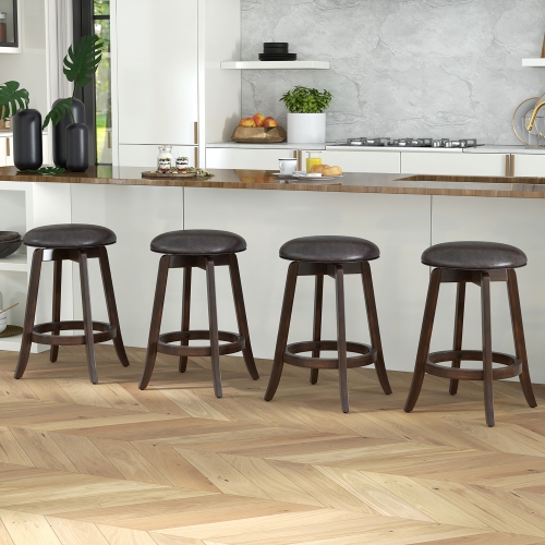 Gymax 24'' Counter Height Stools Set of 2 w/ 360° Swivel Round Seat & Footrest