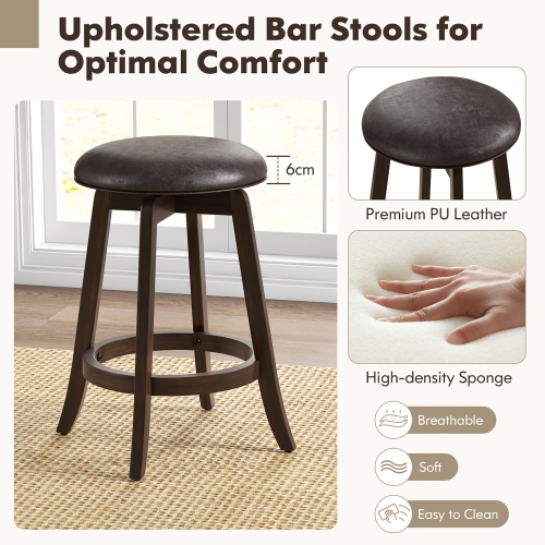 Gymax 24'' Counter Height Stools Set of 4 w/ 360° Swivel Round Seat & Footrest