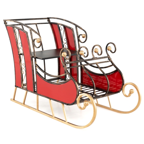 GYMAX  23"christmas Santa Sleigh W/ 2-Tier Storage Shelf Christmas Sleigh Decoration