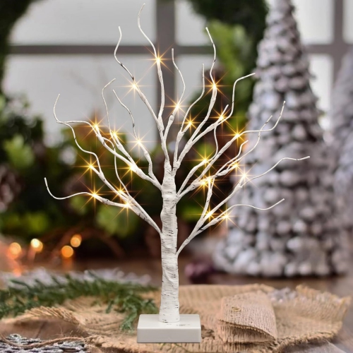 NIERBO  Vanthylit Lighted Birch Tree, Tabletop Led Warm Tree Lights, Battery Powered Tabletop Tree Decorations for Home Fireplace Party Christmas