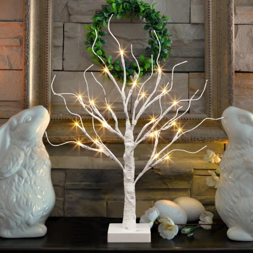 Vanthylit Lighted Birch Tree, Tabletop LED Warm White Tree Lights, Battery Powered Tabletop Tree Decorations for Home Fireplace Party Christmas