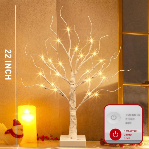 Vanthylit Lighted Birch Tree, Tabletop LED Warm White Tree Lights, Battery Powered Tabletop Tree Decorations for Home Fireplace Party Christmas