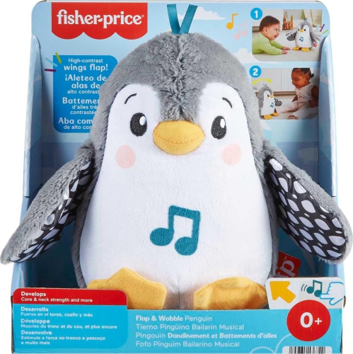 Fisher-Price Baby Tummy Time Toy Flap Wobble Penguin, Plush with Music Motion for Sensory Play Newborns Ages 0+ Months