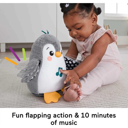 Fisher-Price Baby Tummy Time Toy Flap Wobble Penguin, Plush with Music Motion for Sensory Play Newborns Ages 0+ Months
