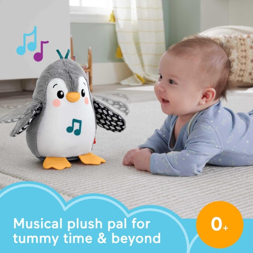 Fisher-Price Baby Tummy Time Toy Flap Wobble Penguin, Plush with Music Motion for Sensory Play Newborns Ages 0+ Months